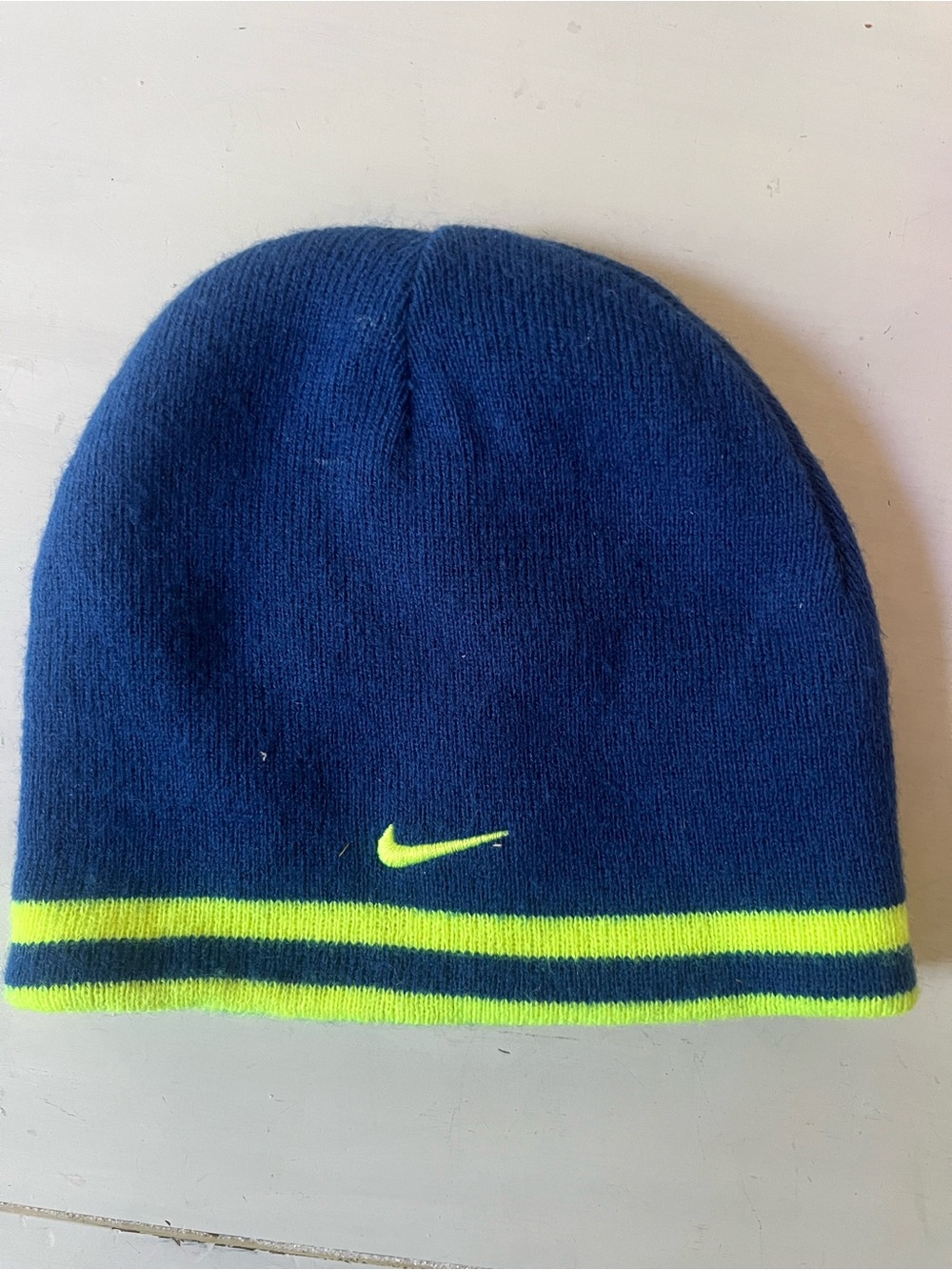 Nike Kids Beanie in Navy with Neon Yellow Accent